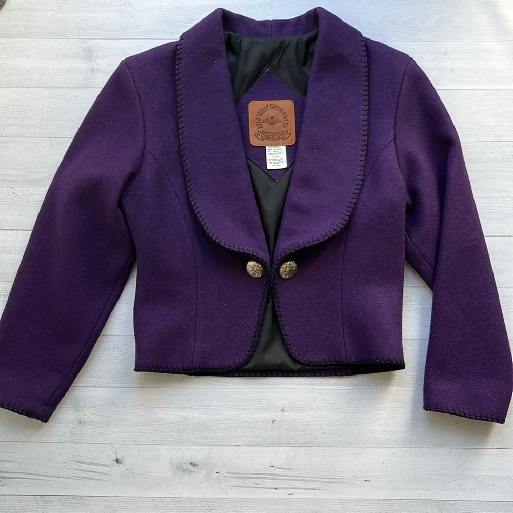 Vintage 80s Western Style Purple Wool Stitched Blazer S